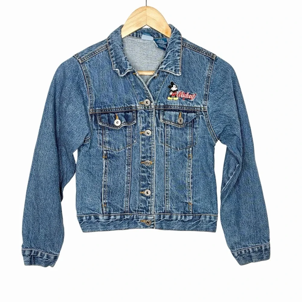 Disney Vintage Embroidered Jean Jacket Kids Girls Size 10/12 Denim Mickey Y2K